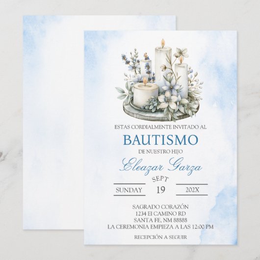 Candle-Taufe auf Spanisch Einladung (Vorne/Hinten)