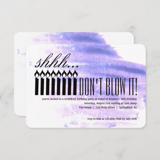 Candle Überraschung Shh... BLEIBT ES NICHT! Geburt Einladung (Vorne/Hinten)