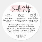 Candle Warning Label Moderne Feminine Pink Script Runder Aufkleber (Vorderseite)