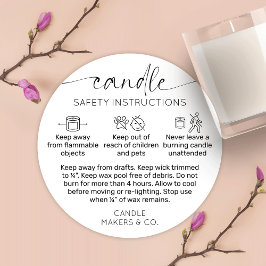 Candle Warning Label Modernes Skript Schwarz-weiß Runder Aufkleber