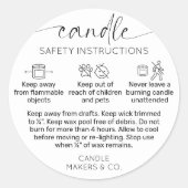 Candle Warning Label Modernes Skript Schwarz-weiß Runder Aufkleber (Vorderseite)