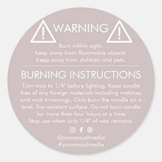 Candle-Warnschild - Modernes Sicherheitsdesign Runder Aufkleber (Vorderseite)