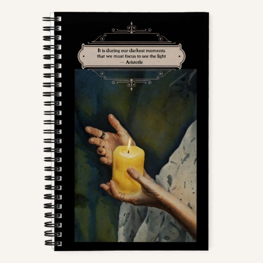 Candlelight Aristoteles Wisdom Zitat Black Journal Notizblock (Vorderseite)