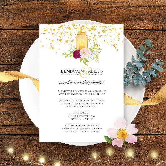 Candlelight Rose Glitzer Romantische Hochzeit Einladung