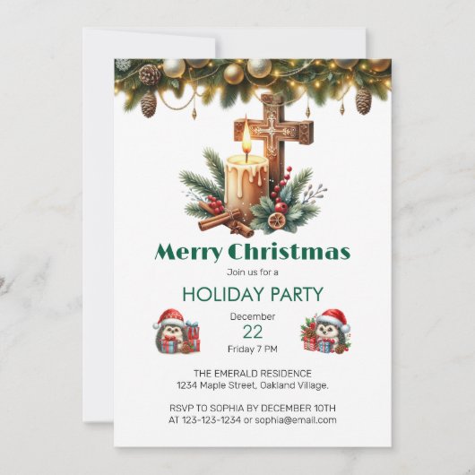 Candlelit Cross mit Cinnamon und Berry Weihnachten Einladung (Vorderseite)