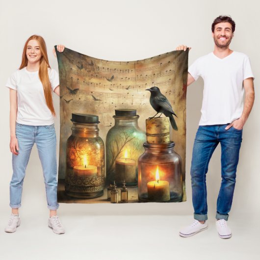 Candlelit Crow mit antiken Flaschen & Noten Fleecedecke (Beispiel)