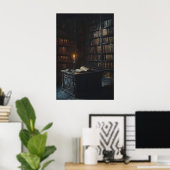 Candlelit Gothic Library Art, Dark Academia Poster (Heimbüro)