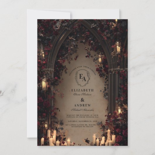 Candlelit Gothic Romance Wedding Einladung (Vorderseite)