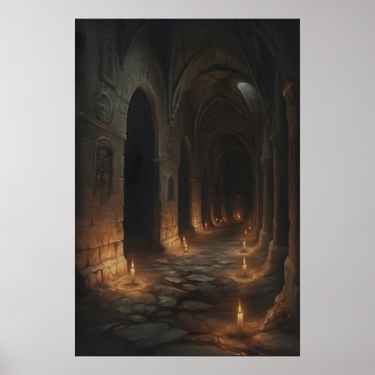 Candlelit Labyrinth Gothic Castle Corridor Art Pri Poster (Vorne)