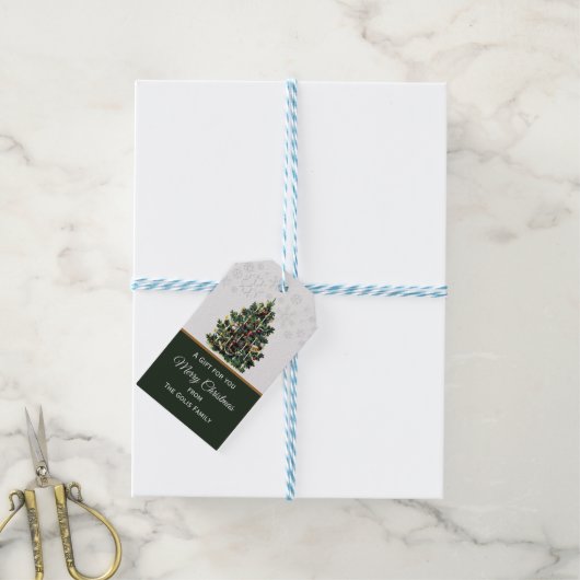 Candlelit Weihnachtsbaum mit Schneeflocken Geschenkanhänger (Mit Garn)