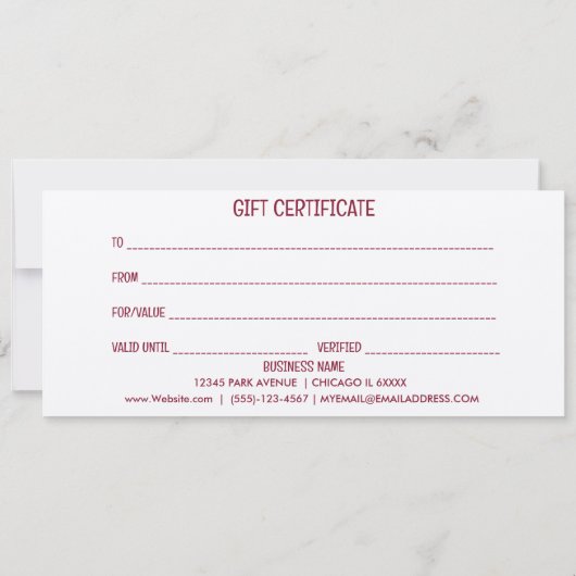 Candles Custom Business Name Gift Certificate Card (Rückseite)