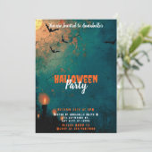 Candles Full Moon Bats Halloween-Party Einladung (Stehend Vorderseite)