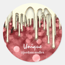 Candles Small BusIness Name Burgundy Gold Tropfen Runder Aufkleber