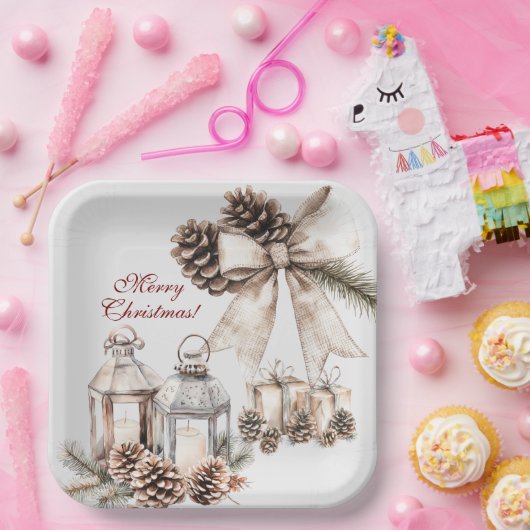 Candles Snow Pine Cones Weihnachten Pappteller (Party)