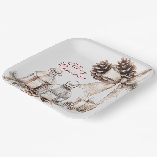 Candles Snow Pine Cones Weihnachten Pappteller (Gewinkelt)