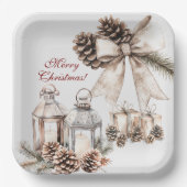 Candles Snow Pine Cones Weihnachten Pappteller (Vorderseite)