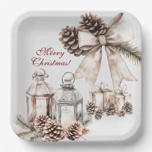 Candles Snow Pine Cones Weihnachten Pappteller (Vorderseite)
