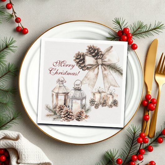 Candles Snow Pine Cones Weihnachten Serviette