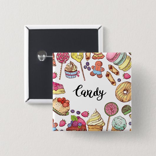 Candy and Dessert Doodles Sweet Leckereien Muster Button (Vorne & Hinten)
