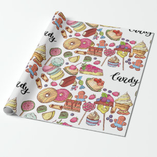 Candy and Dessert Doodles Sweet Leckereien Muster Geschenkpapier