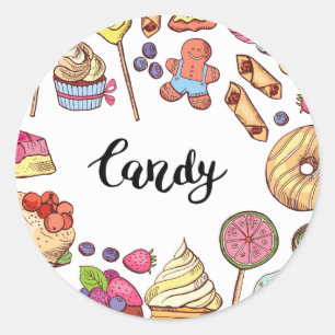 Candy and Dessert Doodles Sweet Leckereien Muster Runder Aufkleber