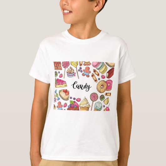 Candy and Dessert Doodles Sweet Leckereien Muster T-Shirt (Vorderseite)