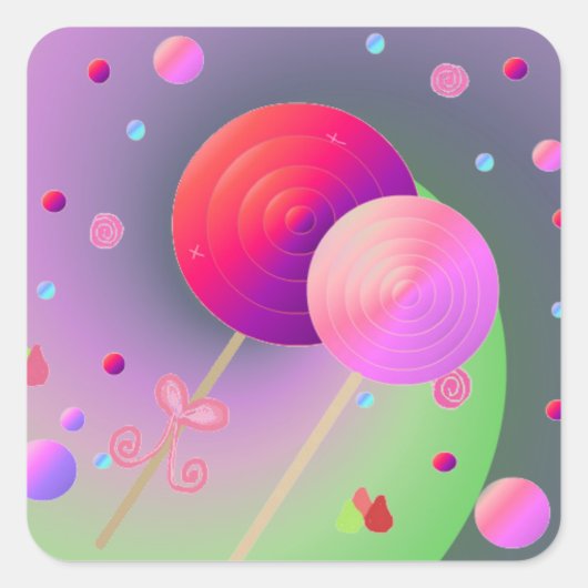 Candy and Lollipops Quadratischer Aufkleber (Vorderseite)
