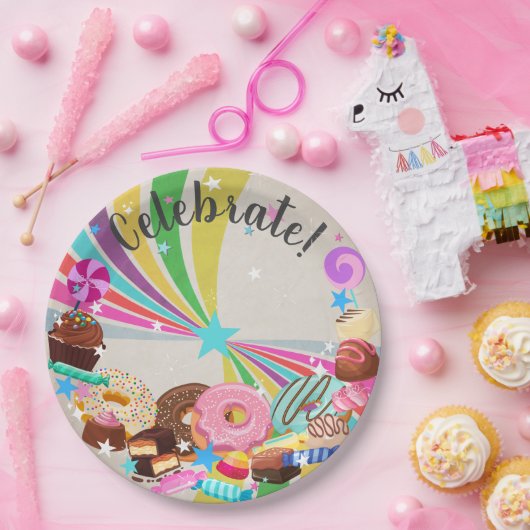 Candy and Rainbow Swirl Party Pappteller (Party)