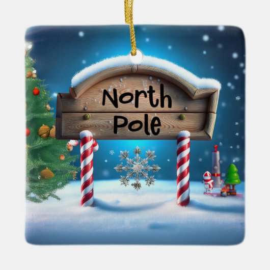 Candy And Wooden Christmas Sign Keramikornament (Vorderseite)