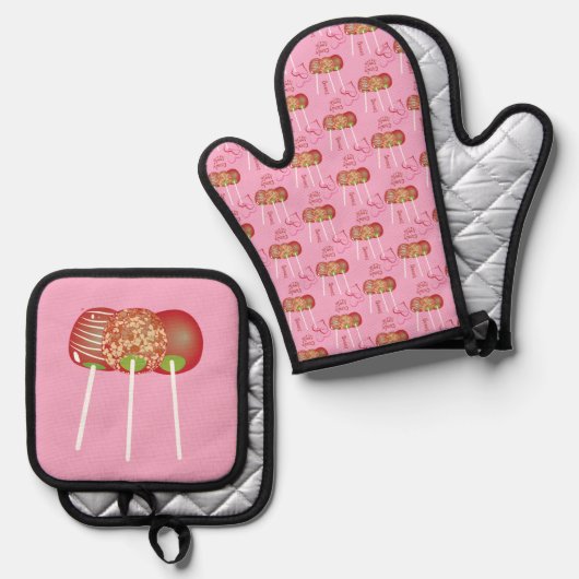 Candy Äpfel Pink Oven Mitt und Pot Holder Set (Vorderseite/Rückseite)