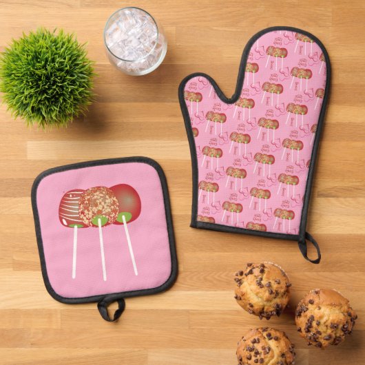Candy Äpfel Pink Oven Mitt und Pot Holder Set (Oben Unten)