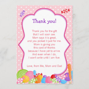 Candy Baby Girl Dusche Danke Karte
