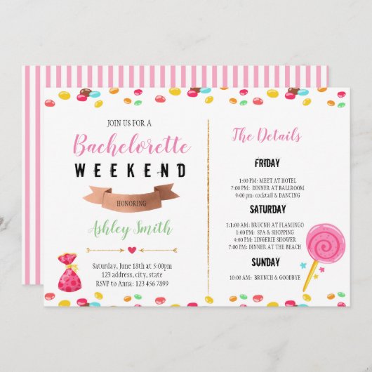 Candy Bachelorette Einladung (Vorne/Hinten)