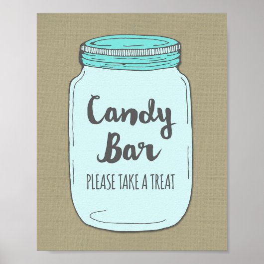 Candy Bar Baby Shower Sign Blue Mason Jar Burlap Poster (Vorne)