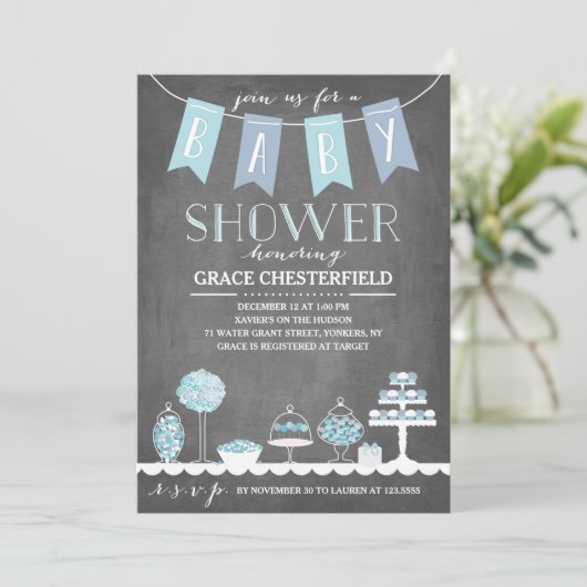 Candy-Bar| Einladung zur Kinderdusche (Stehend Vorderseite)