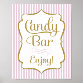 Candy Bar Sign Pink Gold Buffet Poster
