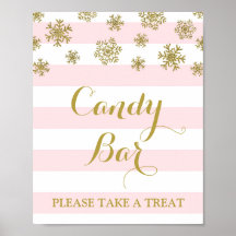 Candy Bar Sign Pink Streifen Gold Schnee