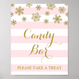 Candy Bar Sign Pink Streifen Gold Schnee Poster