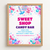 Candy Bar Sweet Shop Watercolor Birthday Sign