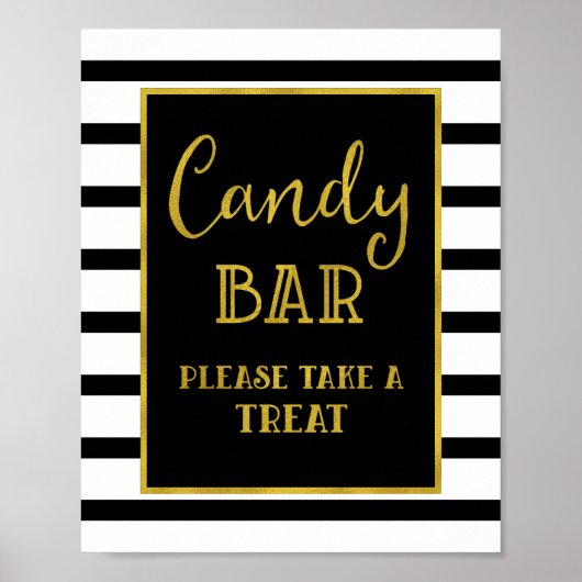 Candy Bar Wedding oder Dusche Sign Gold Black Stri Poster (Vorne)