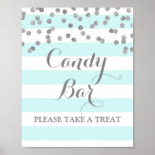 Candy Bar Wedding Sign Blue Stripes Silver Poster (Vorne)