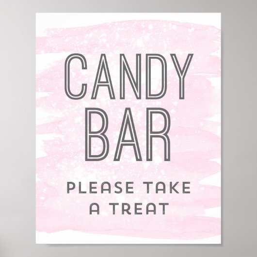 Candy Bar Wedding Sign Blush Pink Wasserfarbe Poster (Vorne)