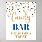 Candy Bar Wedding Sign Gold Navy Blue Confetti Poster (Vorne)