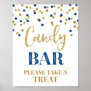 Candy Bar Wedding Sign Gold Navy Blue Confetti Poster