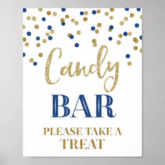 Candy Bar Wedding Sign Gold Navy Blue Confetti Poster (Vorne)
