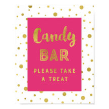 Candy Bar Wedding Sign Hot Pink Gold Streifen