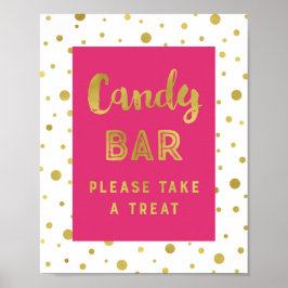 Candy Bar Wedding Sign Hot Pink Gold Streifen Poster