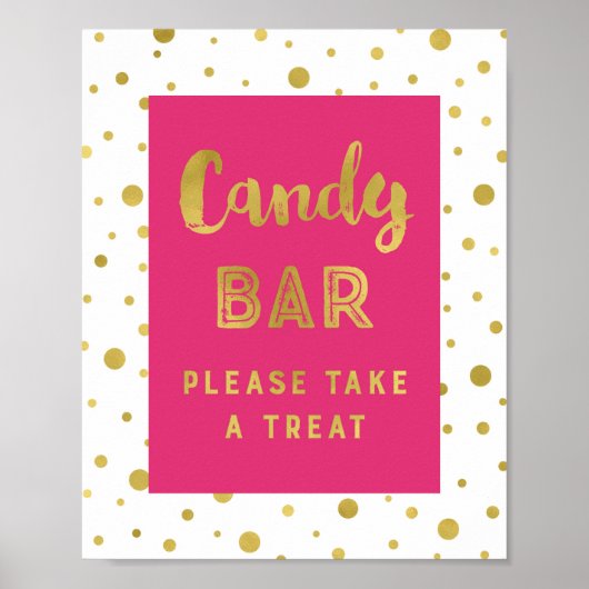 Candy Bar Wedding Sign Hot Pink Gold Streifen Poster (Vorne)