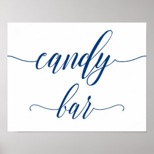 Candy Bar Wedding Sign in Navy Blue Calligraphy Poster