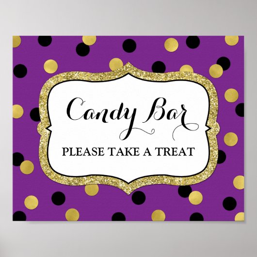 Candy Bar Wedding Sign Lila Black Gold Confetti Poster (Vorne)